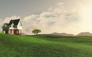 3D render of a house in the countryside